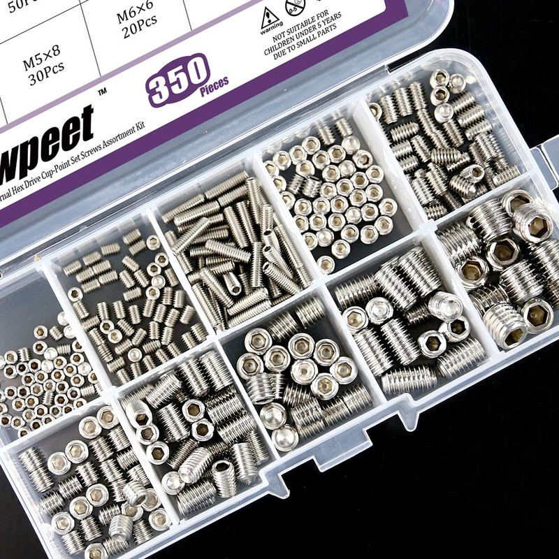 Swpeet 350 Pcs Stainless Steel Allen Head Socket Hex Grub