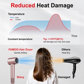 Hair Dryer, High-Speed Blow Dryer with Diffuser, 500M Ionic Negative Blow Dryer for Fast Drying, Low Noise & Smart Temperature Control & LED, for All Hair Types,for Home & Travel, Gifts