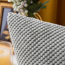 EMEMA Corduroy Cushion Cover, Decorative Granules, Sofa Cushion, Decorative Cushion Covers, Couch Cushion Cover, Throw Cushion Cover, Decorative Cushion for Couch, Sofa, Living Room, Set of 2, 30 x 50 cm, Light Grey