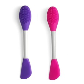 LASSKY Silicone Brushes,Double-Ended Silicone Face Mask Brush,Facial Cleansing Brush, Premium Soft Facial Masks Other Skin Care Applicator Tool for Cream, Body Lotion,Moisturizer (Purple+Rose Red)