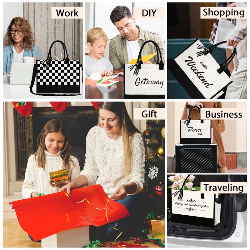 JOJHDR Phrase Canvas Beach Bag,Zipper and Slide Pockets,Bag Shoulder Strap