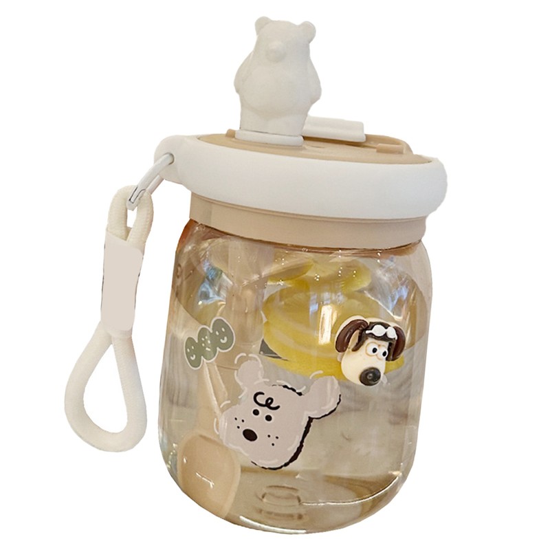 800ml Cute Water Cup with Lid and Straw Plastic Portable