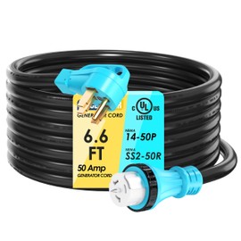 CircleRiver 50 Amp 6.6 Feet Generator Extension Cord NEMA 14-50P Male to SS2-50R & CS6364 STW 6/3+8/1 AWG 125/250V Generator Power Cord Twist Lock Connectors for Generator to House UL Listed