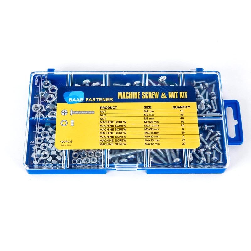 BAAB FASTENER Assorted Nuts and Bolts, M4 M5 M6 Machine