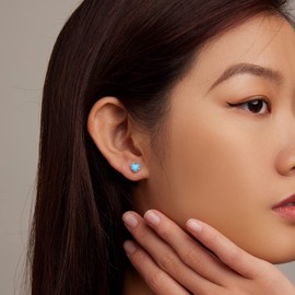 Rockyu Allure Women's Birthstone 925 Sterling Silver Heart Shaped Zirconia Stud Earrings 12 Colors Hypoallergenic Daily Use Gift, 925 Sterling Silver, Cubic Zirconia