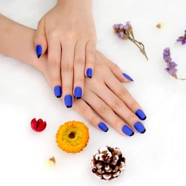 36 Pieces Oval Shape Print On Nails (BULE-BLACK)