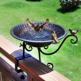 HLQMFHT Solar Bird Bath,Deck Bird Bath with Solar Fountain,Metal Bird Bath Bubbler,Deck Mounted Bird Bath,Adjustable Sturdy Balcony Bird Bath,Patio Garden Decor（Bronze）