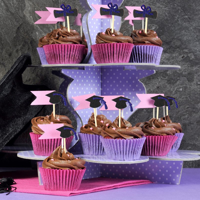 300 Pcs Graduation Cocktail Picks 4.7 Inch Bachelor Hat Bamboo