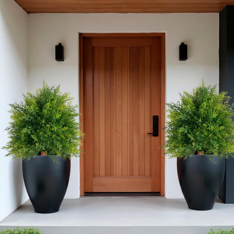 28" Artificial Cedar Topiary Ball Trees, 2 Pack Fake Plants