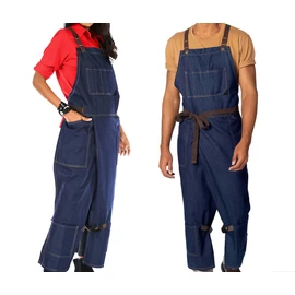 Under NY Sky Pottery Blue Apron – Full Coverage Cross-Back, Durable Denim, Leather Reinforcement and Overlapping Split-Leg – Adjustable for Men and Women – Pro Pottery Artist, Mechanic, Tattoo Aprons