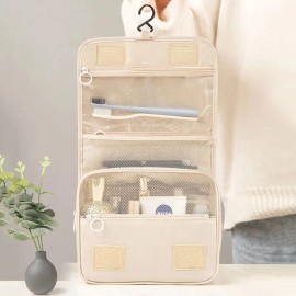 Hanging Toiletry Bag for Travel – Foldable Polyester Organizer with Hook and Zipper Pockets for Bathroom Essentials