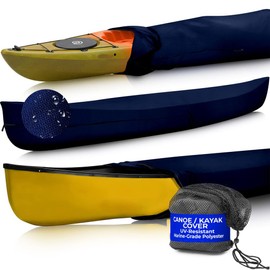 EliteShield Canoe Cover Kayak Cover; Waterproof UV Resistant 600D Marine Grade Polyester Canoe Kayak Boat Full Storage Cover fits 9 ft-10 ft Long, 96 Inches Girth Navy Color