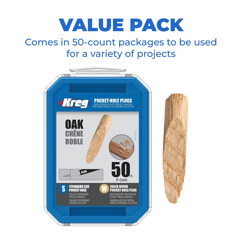 Kreg P-OAK Solid-Wood Pocket-Hole Plugs - Oak