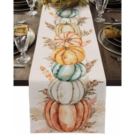 Thanksgiving Pumpkin Table Runner,Fall Table Runners 70 Inches Long,Retro Linen Dresser Scarf Farmhouse Wheat Farm Harvest Autumn Table Runner for Kitchen Dining Party Holiday