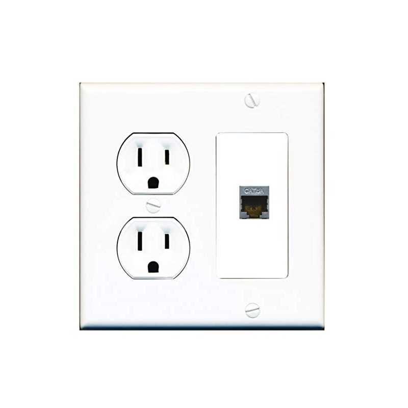 15 Amp Round Power Outlet 1 Port Cat6a Shielded Ethernet