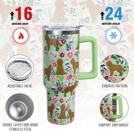 puhnhsv 40 oz Goldendoodle Tumbler with Handle, Insulated Stainless Dog Tumbler Coffee Travel Mugs Cup Water Bottle Golden Doodle Lovers Gifts for Women Girls