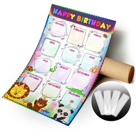 Happy Birthday Coloring Poster for Classroom, Happy Birthday Poster Chart for Classroom Decorations - Art Animal Birthday Poster Monthly Birthday Chart Class Birthday Decoration 12''x18'' for kids
