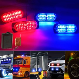 yifengshun 4x20 LED 4-in-1 Red&Blue Emergency Flashing Lamp With 18 Strobe Modes Wireless Remote Control 80 LED Grille Light For Cars Trucks Vans Tractors 12-24V