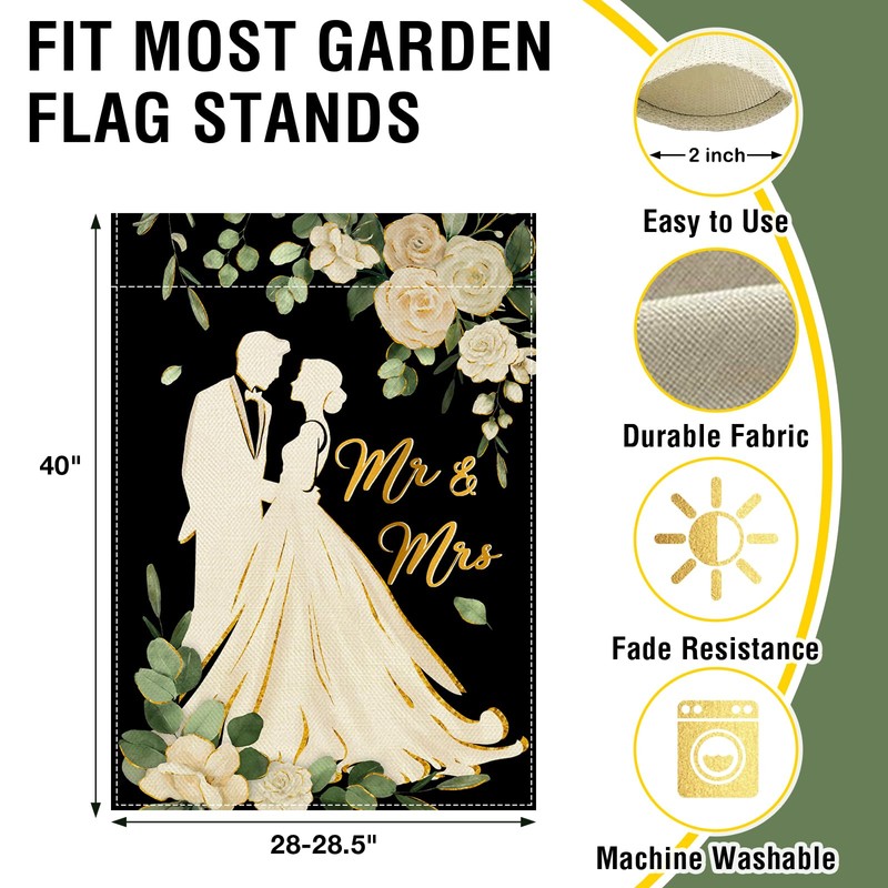 Mr. and Mrs. Just Married Large Decorative House Flag, Romantic
