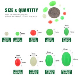 Keadic 1050Pcs Glow Fishing Bead Assorted Soft Plastic Luminous Oval Shaped Beads Round Beads Assortment Kit Fishing Lures Biats Beads Fishing Tackle Tools Eggs for Fishing Rig