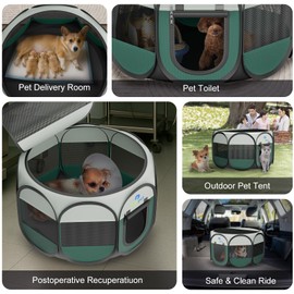 Playpen for Small Dogs Cats Crate: Puppy Play Pen Indoor Outdoor Foldable Potable Exercise Cage Pop up Kennel for Guinea Pig Rabbits Hamster Travel with Carrying Case & Food Bowl (Grey, S, 1)