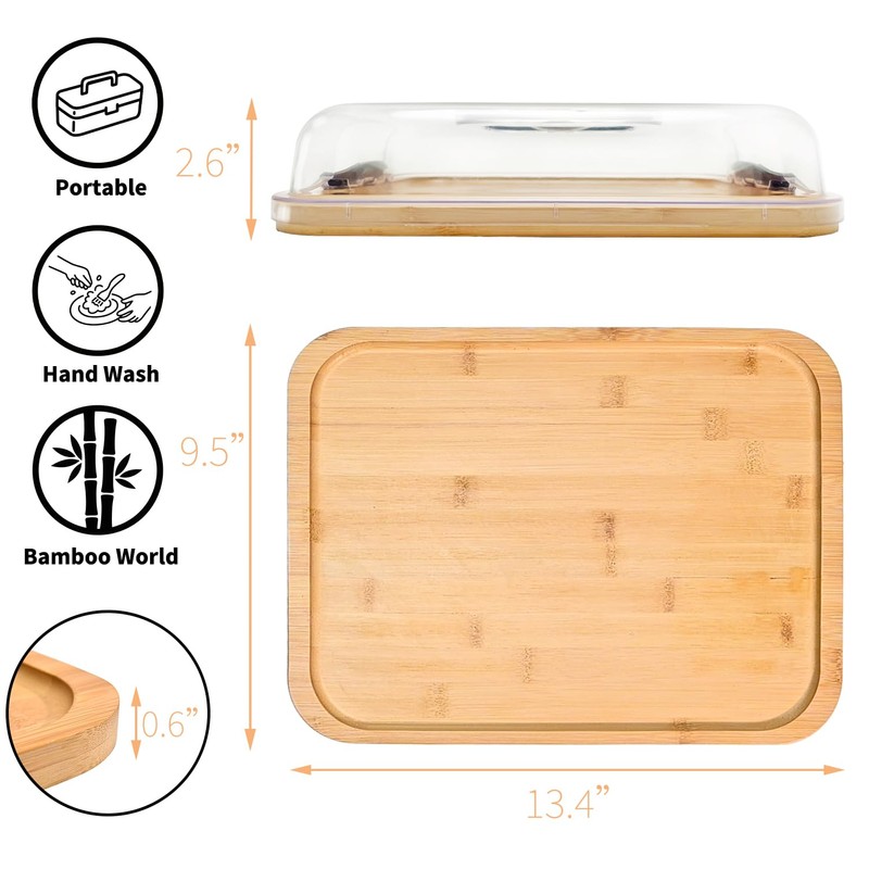 JEPISADI Bamboo Cheese Board with Lid - 12" Compact Snack
