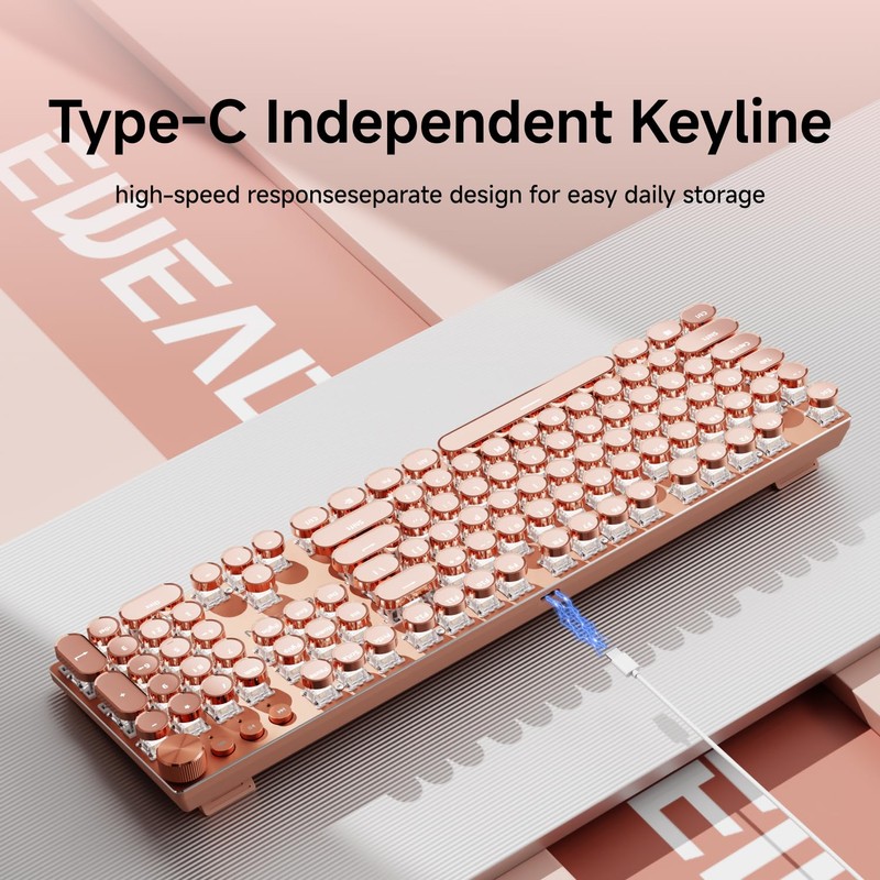 EWEADN Typewriter Style Mechanical Gaming Keyboard, Wired Mechanical Keyboards,104 Keys