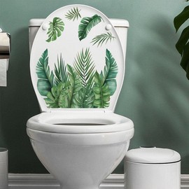 Plant Leaves Flowers Toilet Seat Lid Stickers, Self-Adhesive Bathroom Wall Sticker, Toilet Lid Decals,DIY Removable Waterproof Toilet Sticker for Cistern Decor Toilet Lid Decals Toilet Accessories