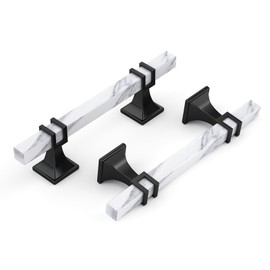 Haliwu 10 Pack 3-3/4 inch White Marble Grain Kitchen Cabinet Pulls Black Dresser Drawer Handles, 2 Tone Square Hardware