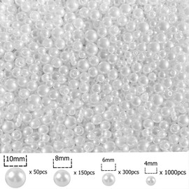 HILELIFE 1500pcs Pearl Beads for Jewelry Making, 4mm 6mm 8mm 10mm Round Loose Pearls Beads with Hole, Bracelet Pearls for Crafts, White Pearls for Jewelry Making