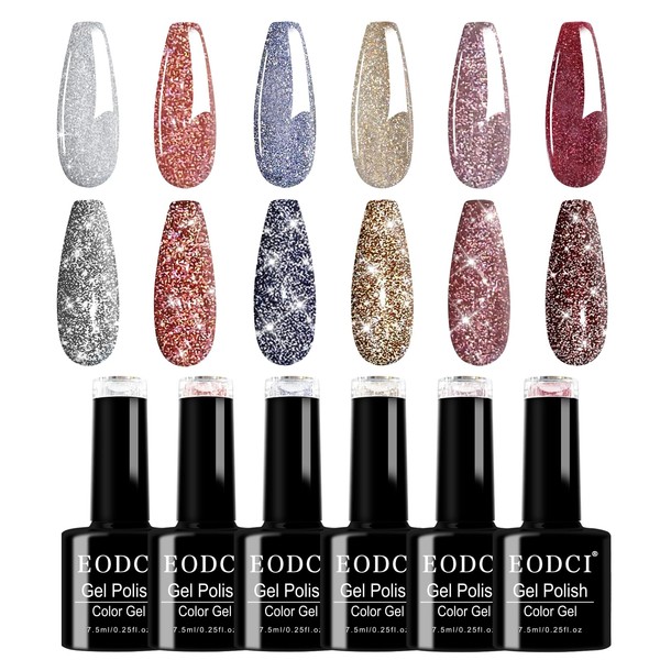 eodci Reflective Glitter Gel Nail Polish Set of 6 Colors