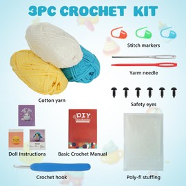 Aucuu Crochet Starter Set for Beginners, Animal Crochet Set for Beginners, Crochet Set for Animals, Starter Crochet Animals Set for Adults, DIY Crochet Set with Crochet Hooks, Crochet Yarn