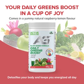 Active Green Pro Active Green Pro Greens Powder, 14 Superfoods, Antioxidants, Fiber, Vitamins & Minerals, Detox and Energy Boost, Natural Raspberry-Lemon Flavour, 40 Servings