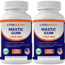 Vitamatic 2 Pack Mastic Gum 1000mg per Serving - Support Digestive Function, Gastrointestinal Health, Immune and Oral Wellness, Total 240 Capsules