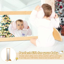 Lineshading Double Sided Bi Directional Infant Montessori Mirror 45.7 x 15.6 x 14.6 Inch Toddler Mirror Safety Shatterproof Wooden Mirror Baby Acrylic Non Glass Early Learning to Walk Mirror Kids