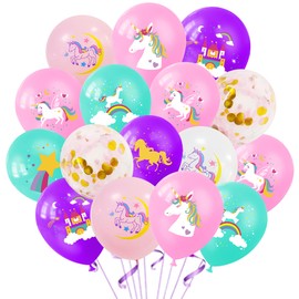 Pack of 54 Unicorn Decorative Balloons, Girls, Unicorns Birthday Decoration, Latex Balloons and Confetti Balloons, Unicorn Balloons for Children's Birthday Party, Baby Shower, Wedding