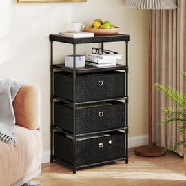 LOKO 3-Drawer Dresser with Shelf, Chest of Drawers with Fabric Bins, Industrial Storage Tower Unit with Metal Frame, Vertical Storage Organizer for Living Room (12" D x 16" W x 32" H (3 Drawers))
