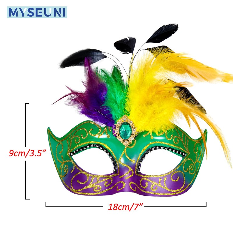MYSEUNI 2025 Mardi Gras Masks for Women with Feathers- Womens
