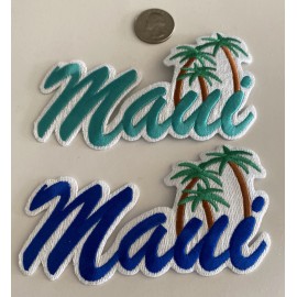 Unbranded (2) “MAUI" Embroidered Iron On Patches 5"x 2". Turquoise & Blue. Beautiful!