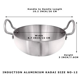 Sahishnu Online & Marketing Aluminium Kadai, Induction Aluminium Kadai, Aluminum Indian Kadai,Indian Stir Pan, Frying Pan, Size-12, Thickness 4 mm