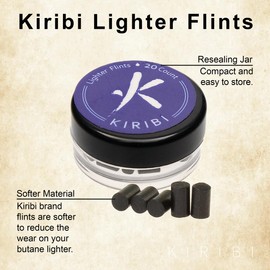 Kiribi Lighter Flints - Soft Flint for Steel Strikers & Soft-Flame Pipe Lighters, 20 Count