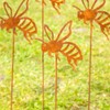 Set Of 4 Rusty Bee Garden Stakes 8x38cm Steel Metal