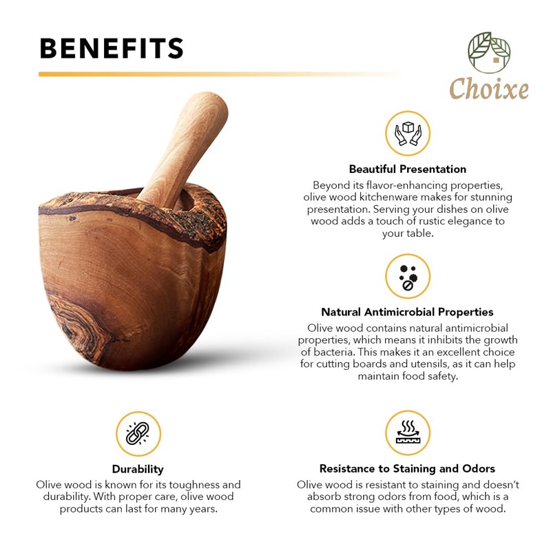 Olive Wood Mortar and Pestle. Made of Original Mediterranean Olive