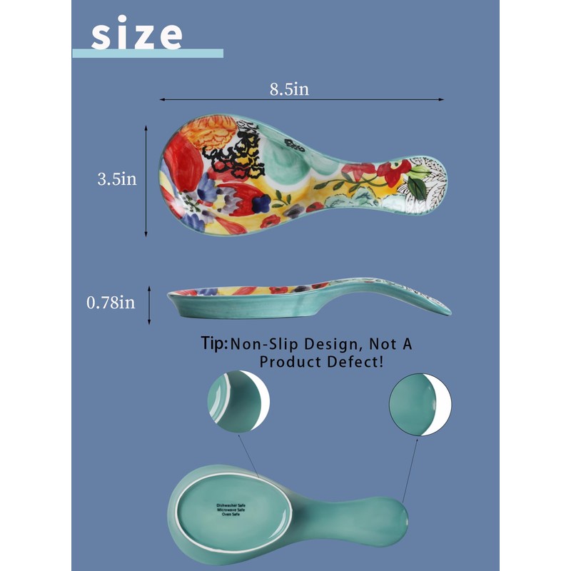 Colorful Hand Painted Spoon Rest Ceramic Large Spoon Holder for