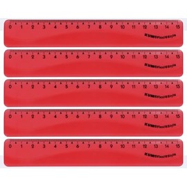 KUM AZ2290116-R - Lineal Flexi Style, 15 cm, rot, flexibel, 5 Stück, Schulmaterial