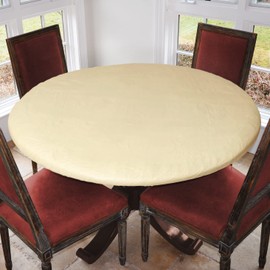 Covers For The Home Deluxe Elastic Edged Flannel Backed Vinyl Fitted Table Cover - Basketweave (Beige) Pattern - Small Round - Fits Tables up to 40" - 44" Diameter