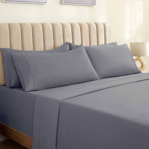 LuxClub 6 PC King Sheet Set, Breathable Luxury Bed Sheets,