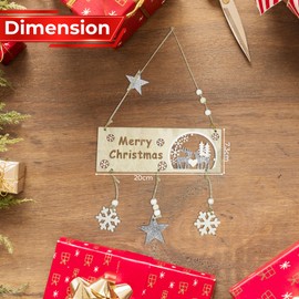 WedDecor Elegant Merry Christmas Hanging Sign Plaque with Silver Glitter Snowflakes & Stars, Festive Wall Decoration Dangler for Door, Tree, Window Perfect Xmas Holiday Décor Wooden Hanging Ornament