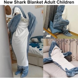 Shark Blanket Adult, 2024 New Shark Blanket Super Soft Cozy Flannel Hoodie, Shark Wearable Blanket, Shark Blanket Hoodie Sleeping Bag (L-75inX35.5in)