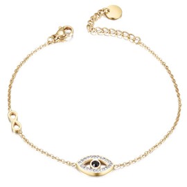 CIUNOFOR 14K Gold Filled Evil Eye Bracelets for Women, Adjustable Bead Bracelet Cute Evil Eye Bracelet Gold Paperclip Chain Bracelets for Women (style 2), 7.9 inches, Stainless Steel, stainless steel